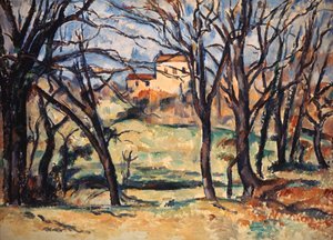 Haus hinter Bäumen auf dem Weg nach Tholonet, ca. 1885 von Paul Cézanne