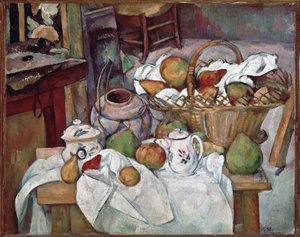 Küchentisch oder Stillleben mit Korb von Paul Cézanne