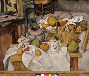 Stillleben mit Korb oder Der Küchentisch von Paul Cézanne