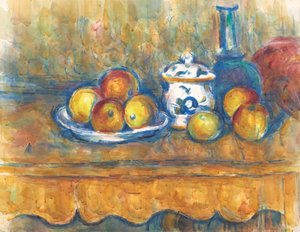Stillleben mit blauer Flasche, Zuckerdose und Äpfeln, 1900-1902 von Paul Cézanne