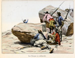 Chouannerie: Les Chouans en ambuscade, späte 18. Jahrhundert - Illustration von Emile Boutigny in „Hoche-Marceau-Desaix“ von Theodore Cahu