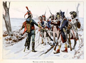 Marceau hält Deserteure auf: François-Séverin Desgraviers Marceau (1769-1796) hält die Soldaten der republikanischen Armee in der Vendée (85) auf - Illustration von Emile Boutigny (1853-1929) in „Hoche-Marceau-Desaix“ von Théodore Cahu (1854-1928) - Privat