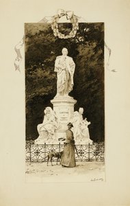 Eine elegante Dame an der Statue von Goethe, 1888 von Paul Fischer