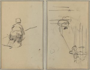 Eine bretonische Frau beim Gehen; Skizze mit Treppe [verso] von Paul Gauguin
