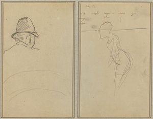 Ein Kopf eines Mannes mit Hut, von hinten gesehen; Eine stehende Frau [recto] von Paul Gauguin