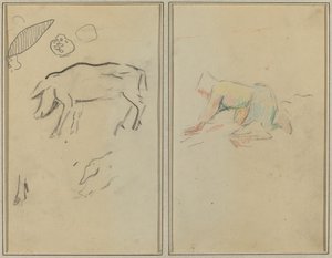 Ein Schwein; bretonischer Bauer kniend (verso)