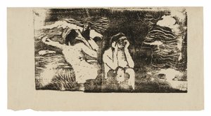 An den schwarzen Felsen, aus der Suite der späten Holzschnittdrucke von Paul Gauguin
