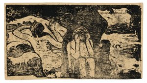 An den Schwarzen Felsen, aus der Suite der späten Holzschnittdrucke von Paul Gauguin