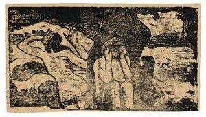 An den schwarzen Felsen, aus der Suite der späten Holzschnitte von Paul Gauguin