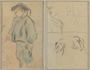 Bretonischer Junge, der Gänse hütet; Kühe und eine Figur, die sich auf ein Geländer lehnt [verso]