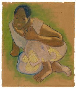 Kauernde tahitianische Frau (im Zusammenhang mit dem Gemälde Nafea faa ipoipo [Wann wirst du heiraten?]) von Paul Gauguin