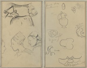 Vier Studien bretonischer Frauen; Formen und Vasen [verso] von Paul Gauguin