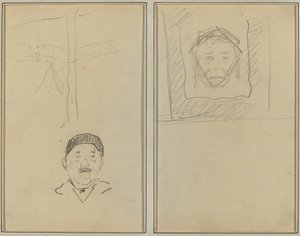 Landschaft und Kopf eines Mannes; Kopf eines Affen in einem Quadrat [recto]