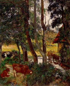 Landschaft in der Bretagne - Kühe an einer Tränke oder Ecke des Teiches. Gemälde von Paul Gauguin (1848-1903) von Paul Gauguin