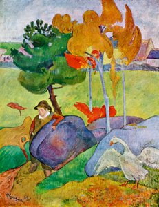 Kleiner bretonischer Junge mit einer Gans, 1889 von Paul Gauguin