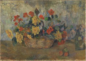 Kapuzinerkresse und Dahlien in einem Korb von Paul Gauguin
