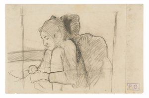 Sitzende tahitianische Frau (recto), Skizzen von Hähnen und Hühnern (verso)