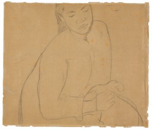 Sitzende tahitianische Frau (bezogen auf das Gemälde Te faaturuma [Reverie]) von Paul Gauguin