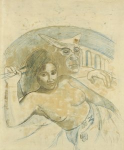Tahitianische Frau mit bösem Geist von Paul Gauguin