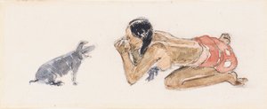 Tahitianische Frau mit Schwein von Paul Gauguin