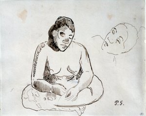 Tahitianische Frau sitzt. Tintenstudie von Paul Gauguin (1848-1903) 19. Jahrhundert Paris, Louvre Museum von Paul Gauguin