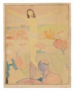 Der gelbe Christus (recto), Weibliche Badende watet durch einen Bach von Paul Gauguin
