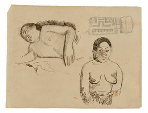 Zwei tahitianische Frauen und ein Marquesas-Ohrstecker von Paul Gauguin
