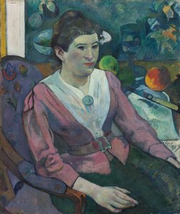 Frau vor einem Stillleben von Cezanne