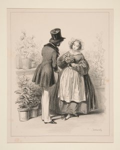 Blumenverkäuferin von Paul Gavarni