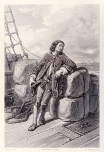 Kapitän Lemuel Gulliver auf seinem Handelsschiff, aus der französischen Ausgabe von Gullivers Reisen von Jonathan Swift