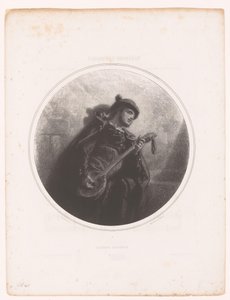 Mann mit Banjo singt und spielt eine Serenade von Paul Gavarni