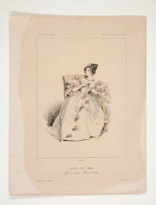Ballkleid. Junge Frisur, Blumen von Nattier. von Paul Gavarni