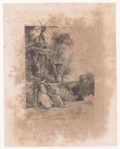 Frau mit krankem Geliebten auf einer Bank im Garten (Avant de mourir) von Paul Gavarni