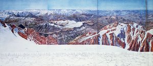 Panoramablick auf den Gipfel des Pelvoux im Massif des Ecrins, Französische Alpen (Fotogravur) von Paul Helbronner