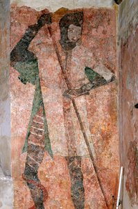 Wandmalerei von St. Georg in der Kapelle, Farleigh Hungerford Castle, Somerset, ca. 2007