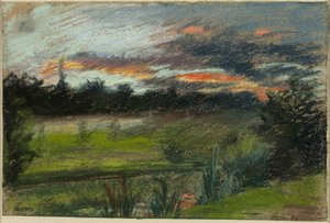 Blauer und orangener Himmel von Paul Huet