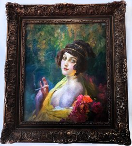 Frau mit antiker Kopfbedeckung von Paul Jean Gervais