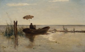 Ein Maler, möglicherweise der Künstler W.B. Tholen, bei der Arbeit in einem Kahn an einem sonnigen Tag von Paul Joseph Constantin Gabriel
