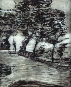 Parkweg mit großem Mann und Hund von Paul Klee