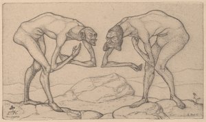 Zwei Männer, die sich in höherer Stellung vermuten, begegnen sich, 1903 von Paul Klee