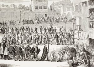 Ein Auto-da-Fé oder Glaubensakt, Prozession in Spanien. Nach einem Stich aus dem 15. Jahrhundert. von Paul Lacroix