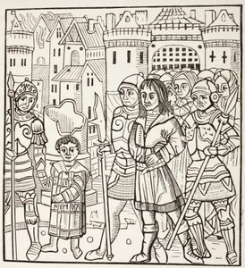 König St. Ludwig, Ludwig IX. von Frankreich, und seine beiden Brüder, Alphonse und Charles, werden nach der Schlacht von Fariskur im April 1250 während des siebten Kreuzzugs von den Sarazenen gefangen genommen von Paul Lacroix