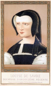 Porträt von Louise de Savoie (1476-1531), Herzogin von Angouleme und Regentin von Frankreich. Chromolithographie aus „Louis XII und Anne de Bretagne“ von Paul Lacroix, ed. Georges Hurtrel