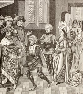 Empfang von Gautier-Sans-Avoir durch den König von Ungarn, der ihm erlaubt, mit den Kreuzfahrern durch sein Gebiet zu ziehen, während des ersten Kreuzzugs von Paul Lacroix