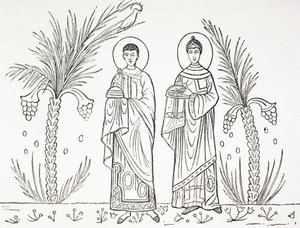 St. Cäcilia und ihr Ehemann Valerian. Nach einem Mosaik aus dem 3. oder 4. Jahrhundert in der Kirche von St. Cäcilia, Rom von Paul Lacroix