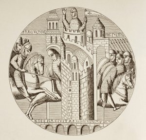Die Einnahme von Nicaea, Türkei, durch die Kreuzfahrer im Jahr 1097. Nach einem Fenster in der Kirche der Abtei von St. Denis, jetzt zerstört von Paul Lacroix