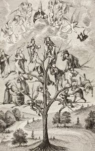 Der Baum der Schlachten. Allegorische Figuren, die die Zwietracht zwischen sozialen Klassen darstellen. Nach einem Manuskript aus dem 15. Jahrhundert von Paul Lacroix