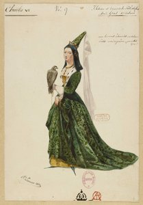 Isabelle de Bavière. Kostümentwurf für die Oper Charles VI von Fromental Halévy, 1843 von Paul Lormier