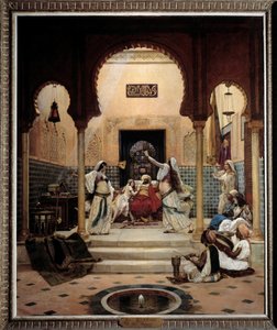 Die östlichen Tänzerinnen (Bauchtanz) in einem Harem unterhalten einen Pascha. Gemälde von Paul Bouchard (1853-1937) 1893 von Paul Louis Bouchard