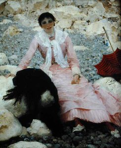 Porträt der Frau des Künstlers am Strand von Paul Mathey